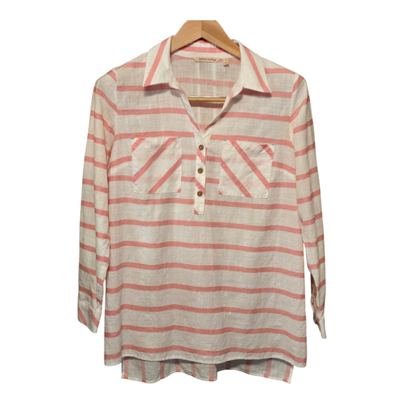 Soft Surroundings Popover Top Tunic Womens Medium White/Pink Modena Lightweight - Picture 1 of 9